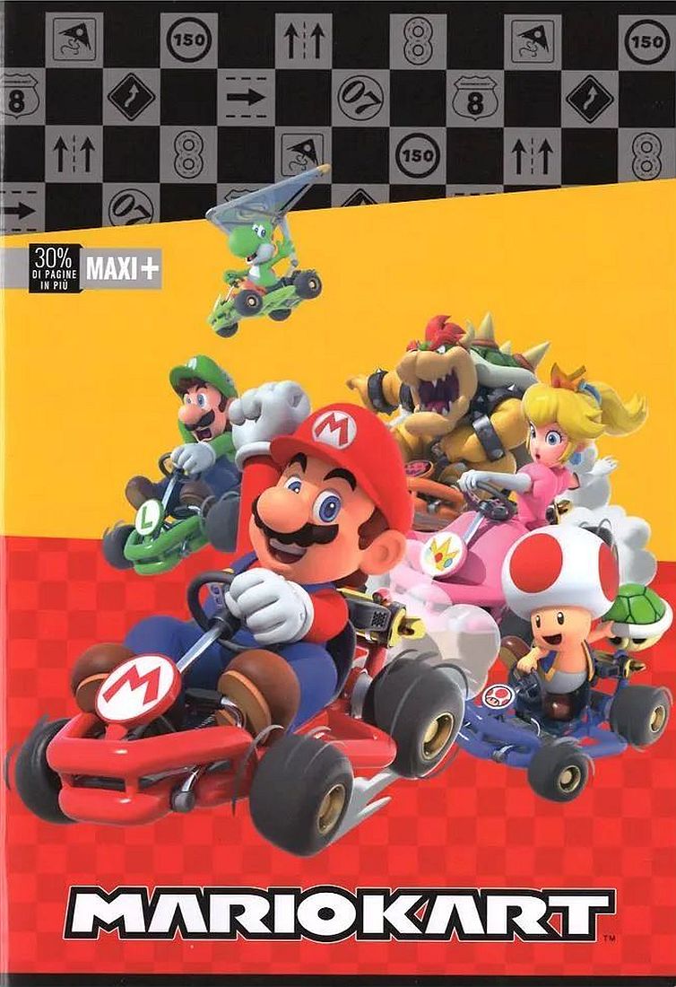 Caiet Panini Super Mario - Mariocart Red, A4, 40 coli , rânduri largi , sortiment