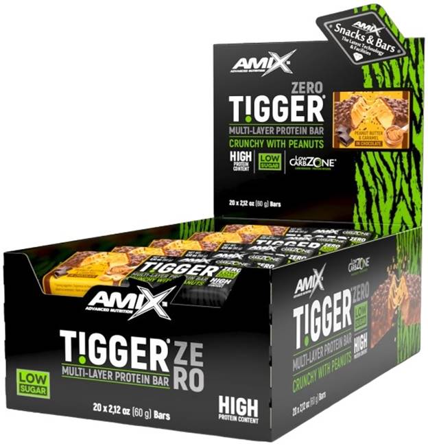 Tigger Zero Bar Box, unt de arahide și caramel, 20 buc, Amix