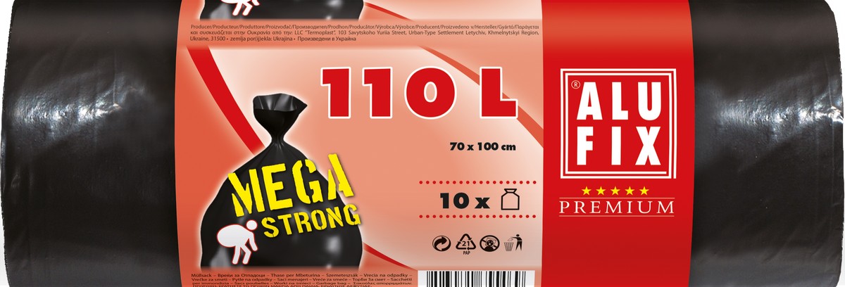 Saci de gunoi ALUFIX - Mega Strong, 110 l, 10 buc.