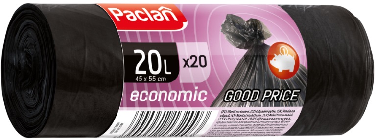 Saci de gunoi  Paclan - Economic, 20 l, 20 buc., negre