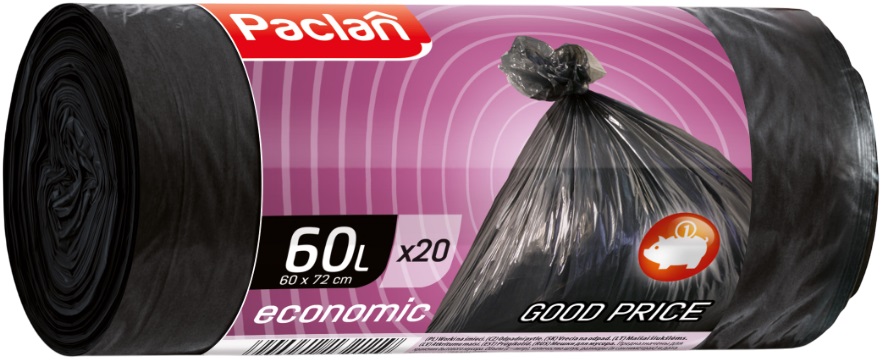 Saci de gunoi  Paclan - Economic, 60 l, 20 buc., negre