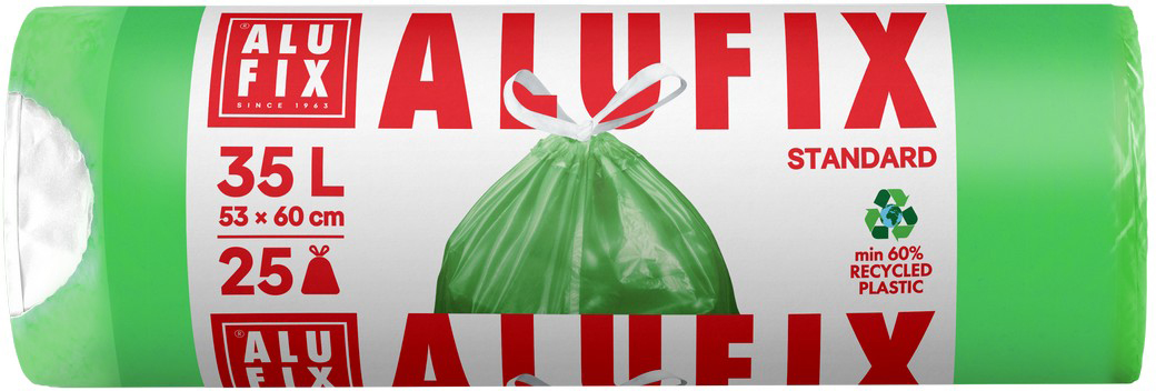 Saci de gunoi cu legături ALUFIX - 35 l, 25 buc., verzi