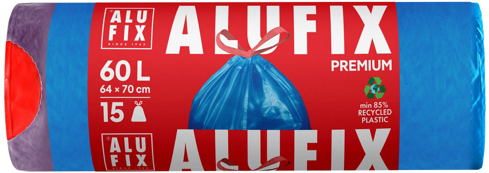 Saci de gunoi cu legături ALUFIX - 60 l, 15 buc., albaștri