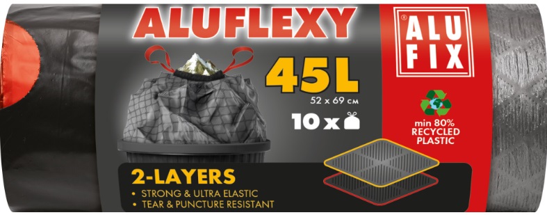 Saci de gunoi cu legături ALUFIX - Aluflexy, 45 l, 10 buc