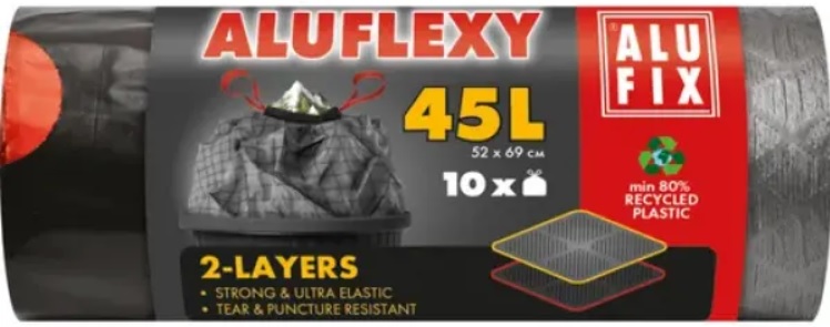 Saci de gunoi cu legături ALUFIX - Aluflexy, 45 l, 10 buc