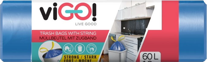 Saci de gunoi cu legături viGO! - Standard, 60 l, 10 buc, albastru