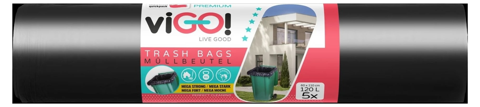 Sacose pentru gunoi viGO! - LD, 120 l, 5 bucăți, negre