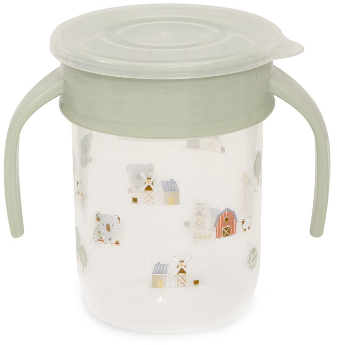 Cană de antrenament Interbaby - Granja Koala, 360°, 240 ml, verde