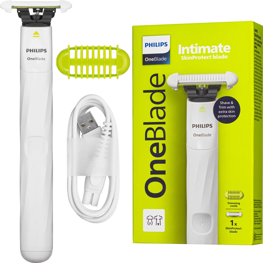 Trimmer Philips - OneBlade QP1924/22, pentru zone intime, alb