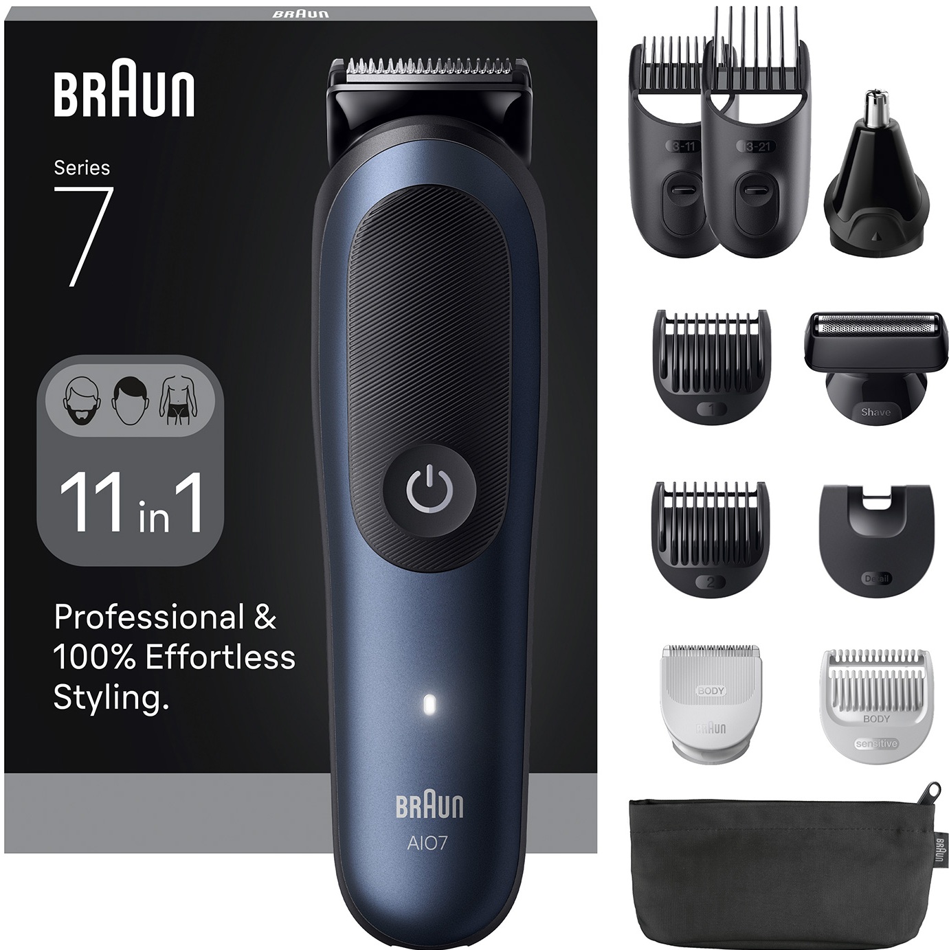 Aparat de tuns pentru față/păr/corp  Braun - AIO7540, Black/Blue