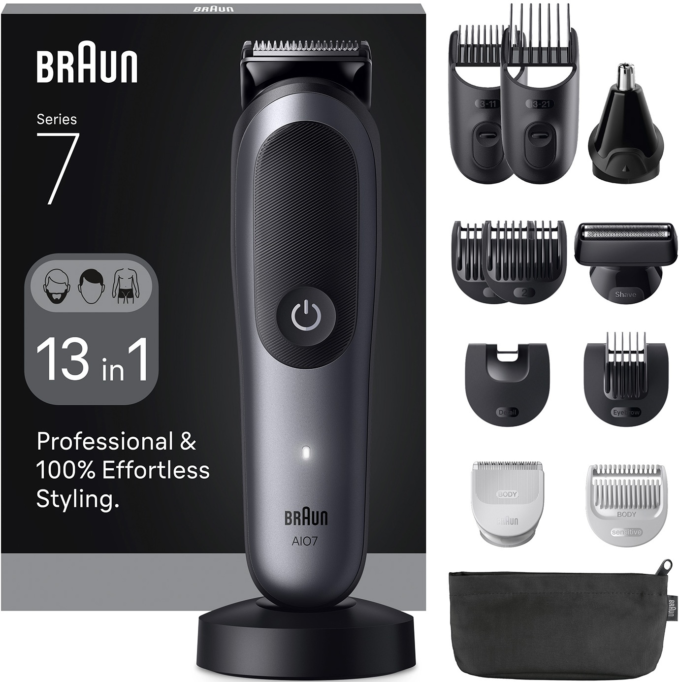 Aparat de tuns pentru față/păr/corp Braun - AIO7560, Black/Grey