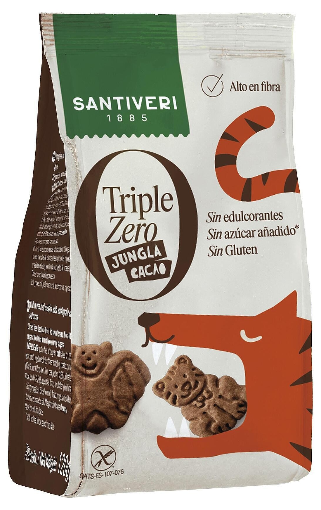Triple Zero Biscuiți pentru copii cu cacao Junglă, 120 g, Santiveri