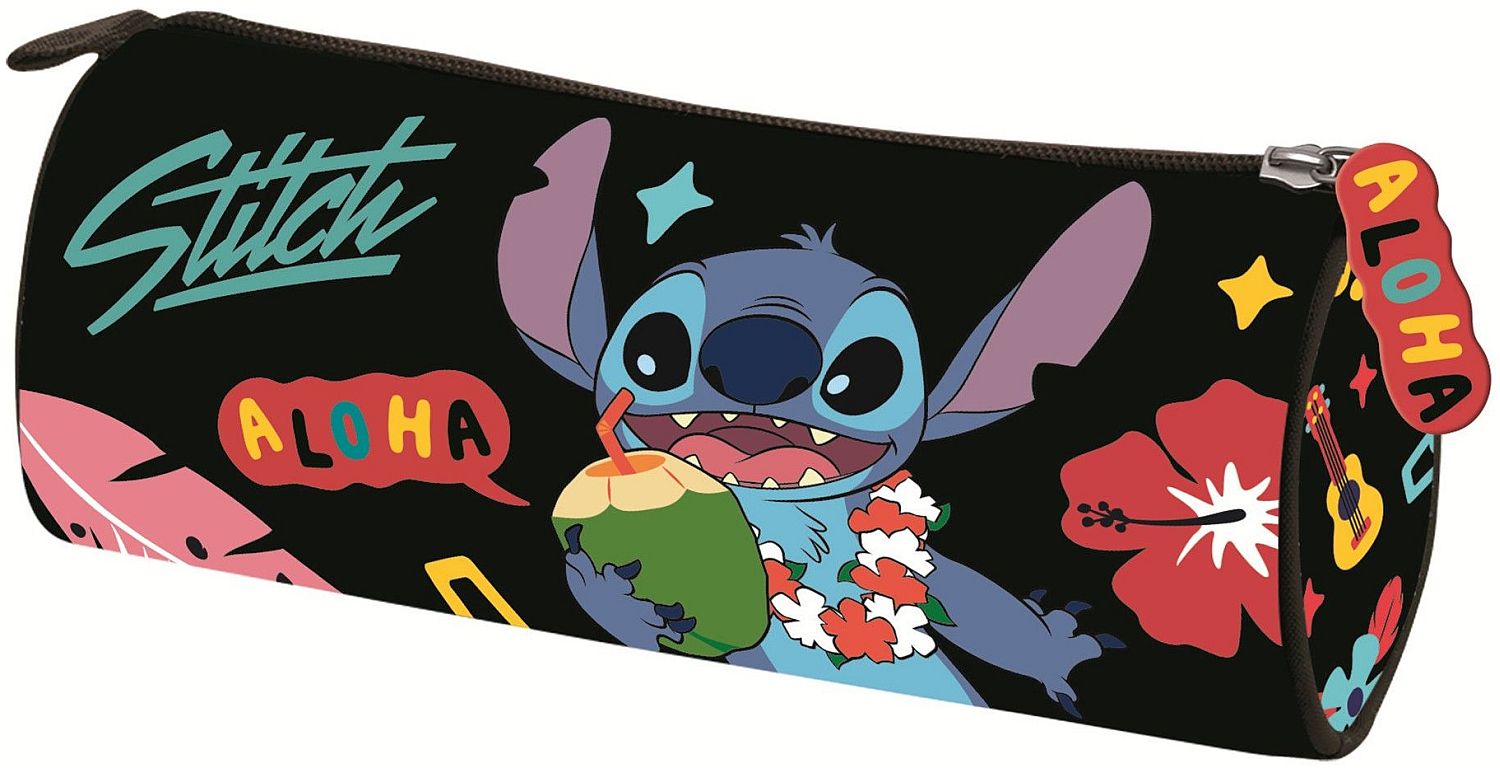 Penar școlar cilindric St. Majewski Stitch - Black Aloha, 1 fermoar