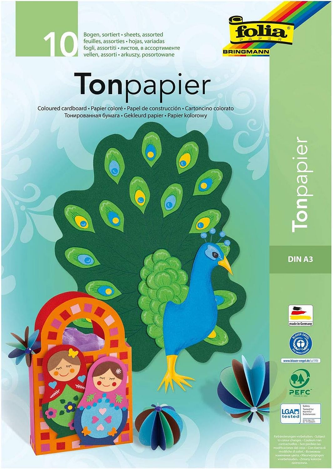 Hârtie colorată Folia - A3, 10 culori