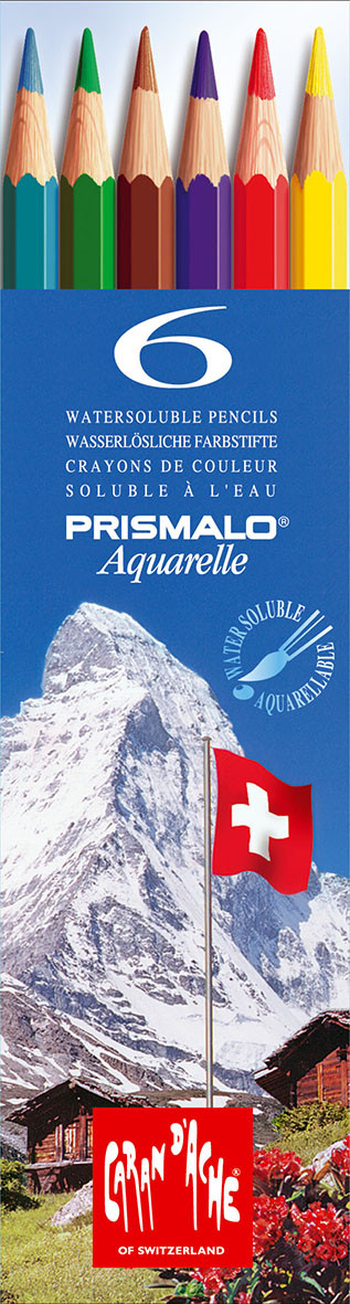 Creioane colorate pentru acuarelă Caran d'Ache Prismalo - 6 culori, cutie metalică