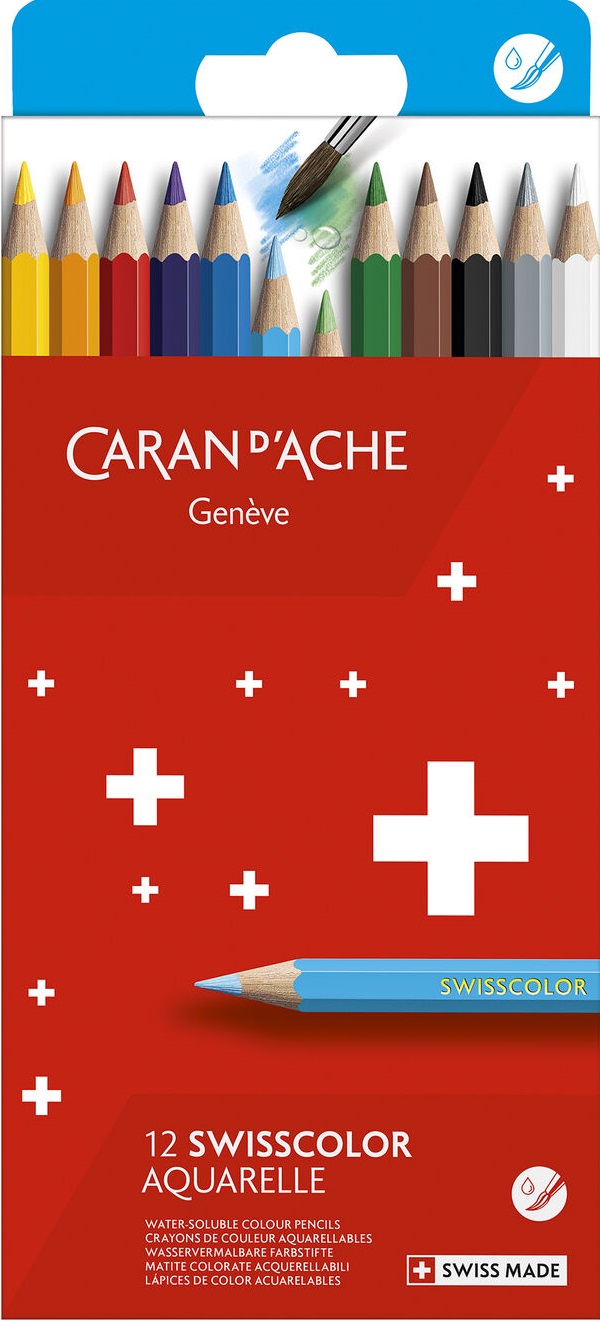 Creioane de acuarelă Caran d'Ache Swisscolor - 12 culori
