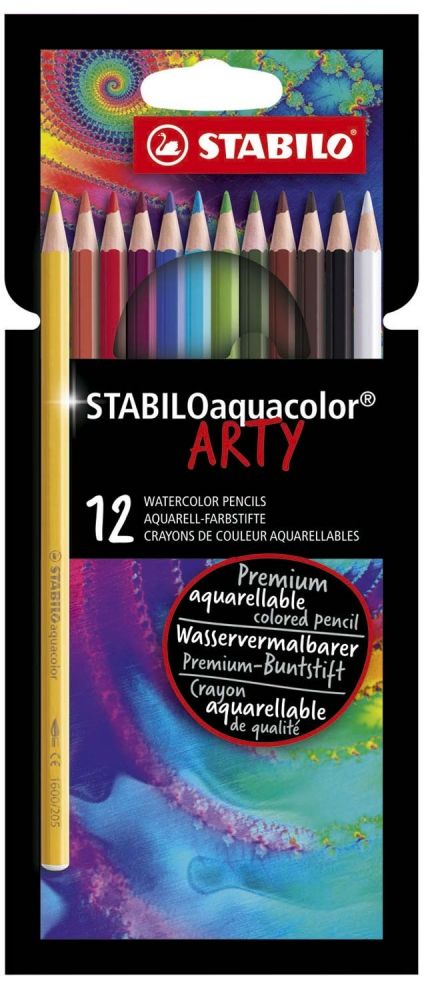 Creioane colorate de acuarelă Stabilo - Aquacolor Arty, 12 culori
