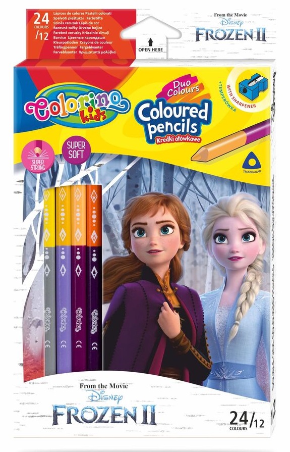 Creioane colorate cu doua varfuri Colorino Disney - Frozen II, 24 + ascutitoare