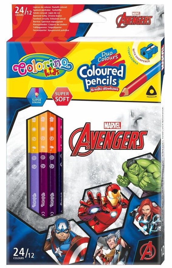 Creioane colorate cu doua varfuri Colorino - Marvel Avengers 12 buc. culori (cu ascutitoare)