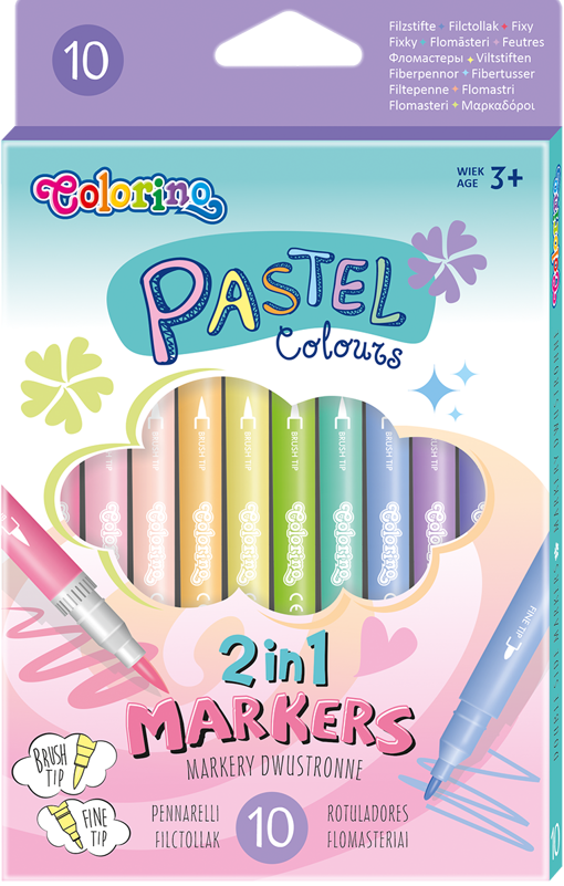 Markere colorate Colorino Pastel - cu doua varfuri, 10 culori