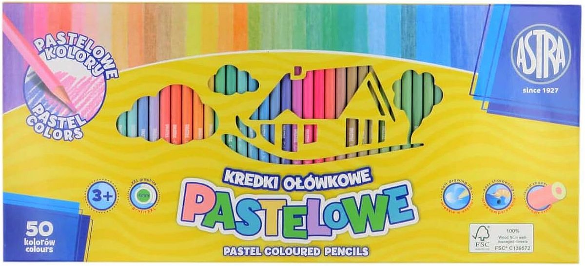 Creioane colorate Astra S.A. - Pastelowe, 50 buc