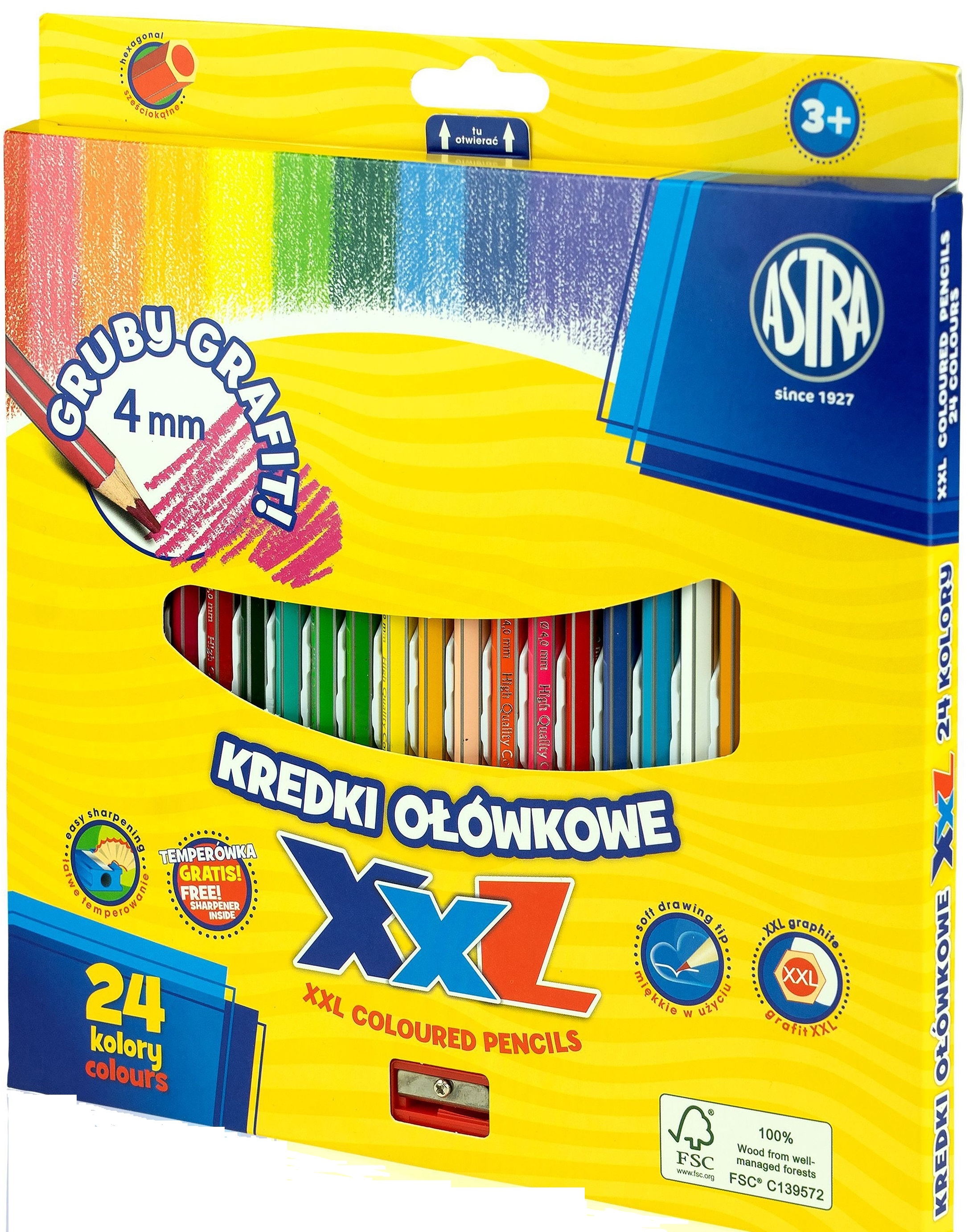 Creioane colorate Astra XXL - 24 bucati + ascutitoare