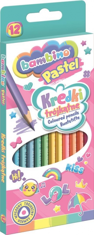 Creioane colorate Bambino Premium - 12 culori, culori pastelate, sortiment