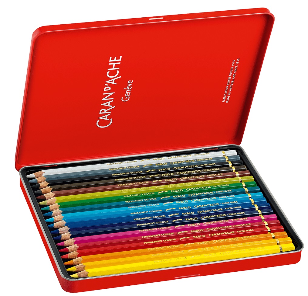 Creioane de culoare Caran d'Ache Pablo – 18 culori, cutie metalica