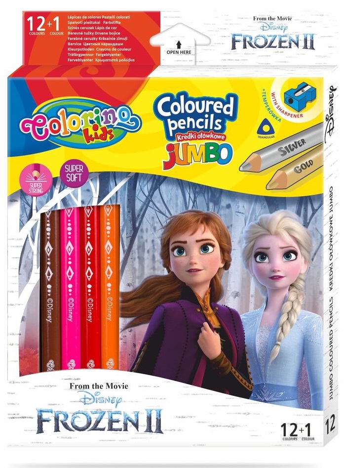 Creioane colorate Colorino Disney Frozen II Jumbo, 12 + 1 si ascutitoare