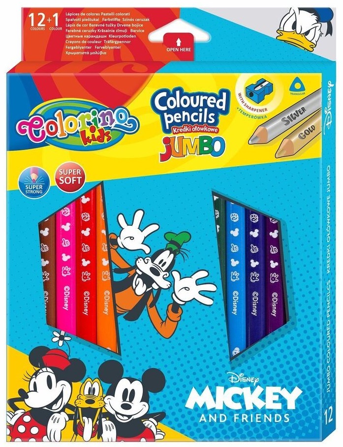 Creioane colorate Colorino Disney Jumbo - Mickey and Friends, 12 + 1 culori si ascutitoare