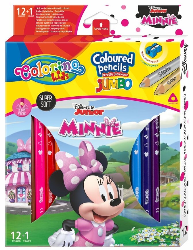 Creioane colorate Colorino Disney - Junior Minnie Jumbo, 12 culori +1 (cu ascutitoare)