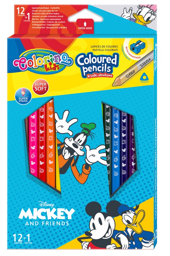 Creioane colorate Colorino Disney Mickey and Friends  12 culori + 1 (cu ascutitoare)