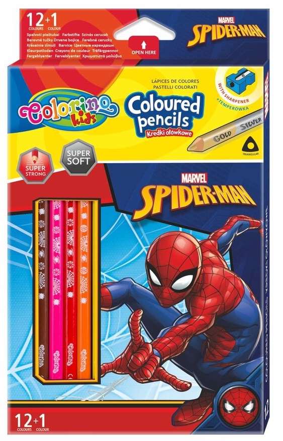 Creioane colorate Colorino - Marvel Spider-Man, 12 + 1 culori si ascutitoare