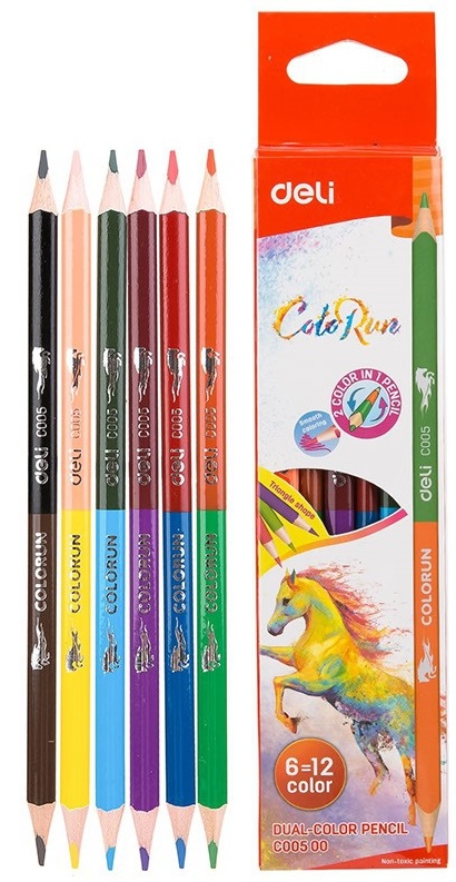 Creioane colorate  Deli Colorun - EC00500, cu două capete, 12 culori