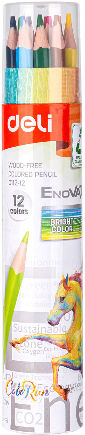 Creioane colorate Deli Enovation - EC112-12, 12 culori, in tub