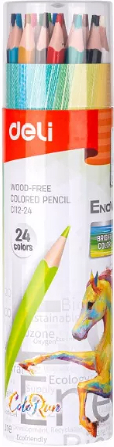 Creioane colorate Deli Enovation - EC112-24, 24 culori, in tub