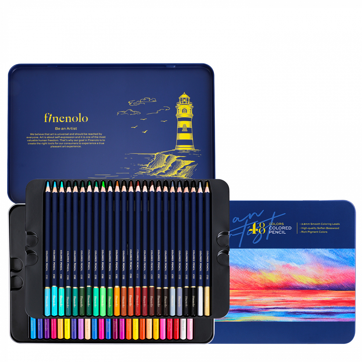 Creioane colorate  Deli Finenolo - EC122-48, 48 culori ,într-o cutie metalică