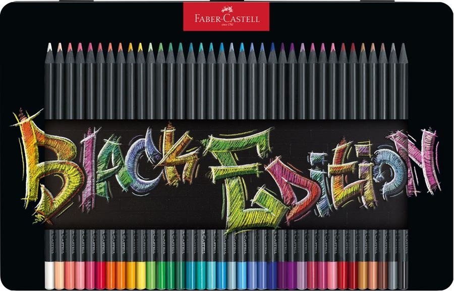 Creioane de culoare Faber-Castell Black Edition - 36 de culori, cutie metalica