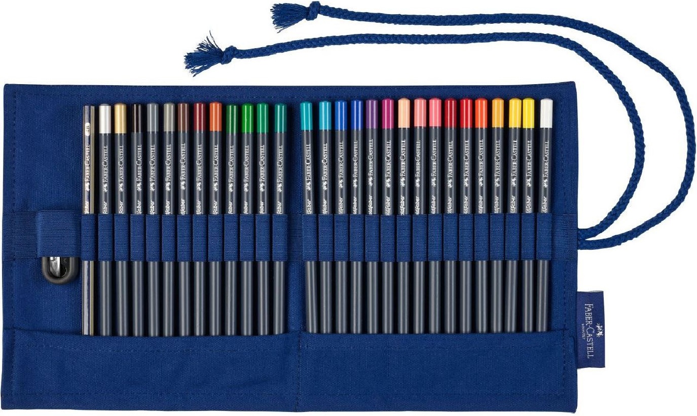 Creioane colorate Faber-Castell Goldfaber - 27 culori, într-un suport roll-up