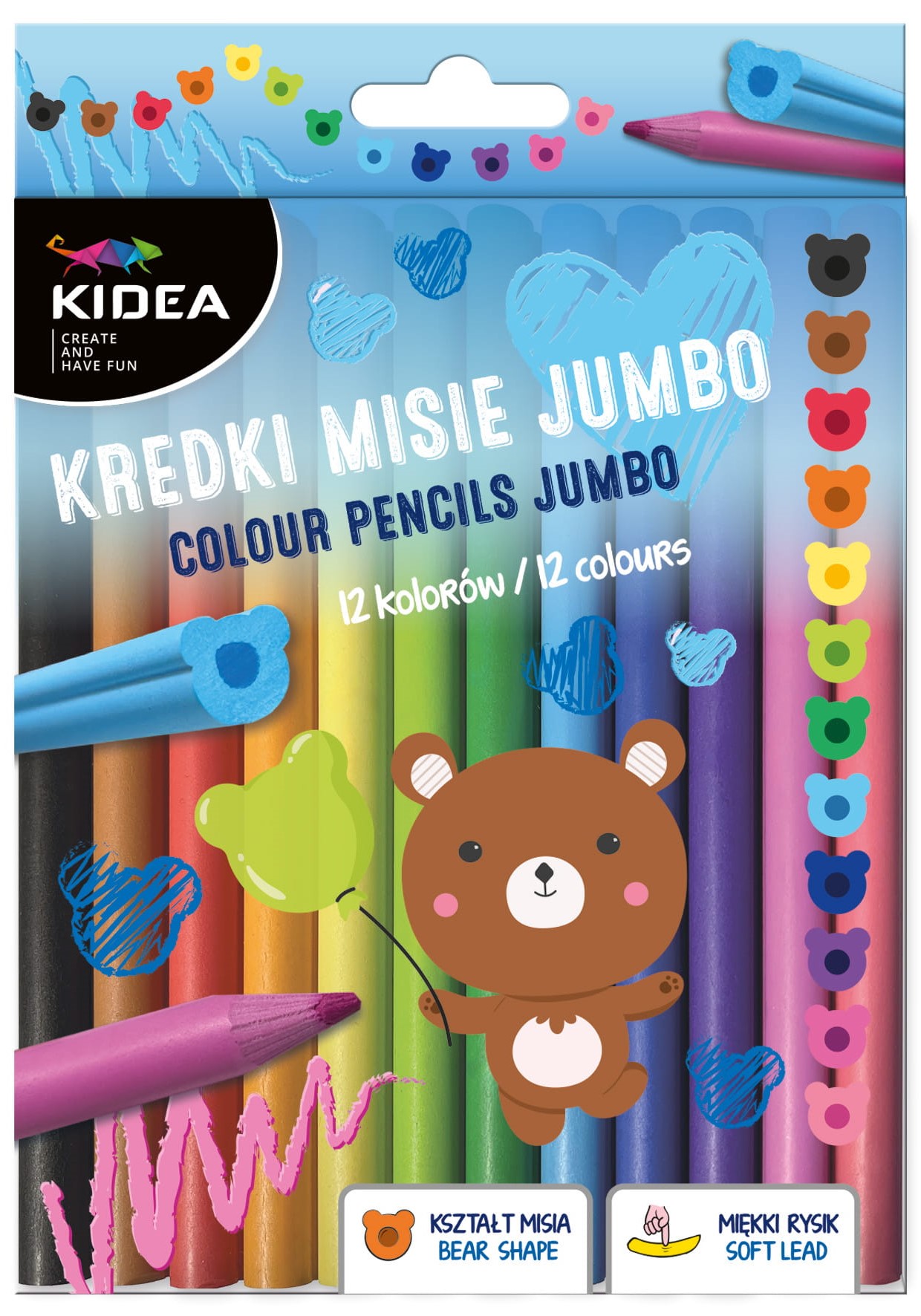 Creioane colorate  Kidea Jumbo - Ursuleți, 12 culori