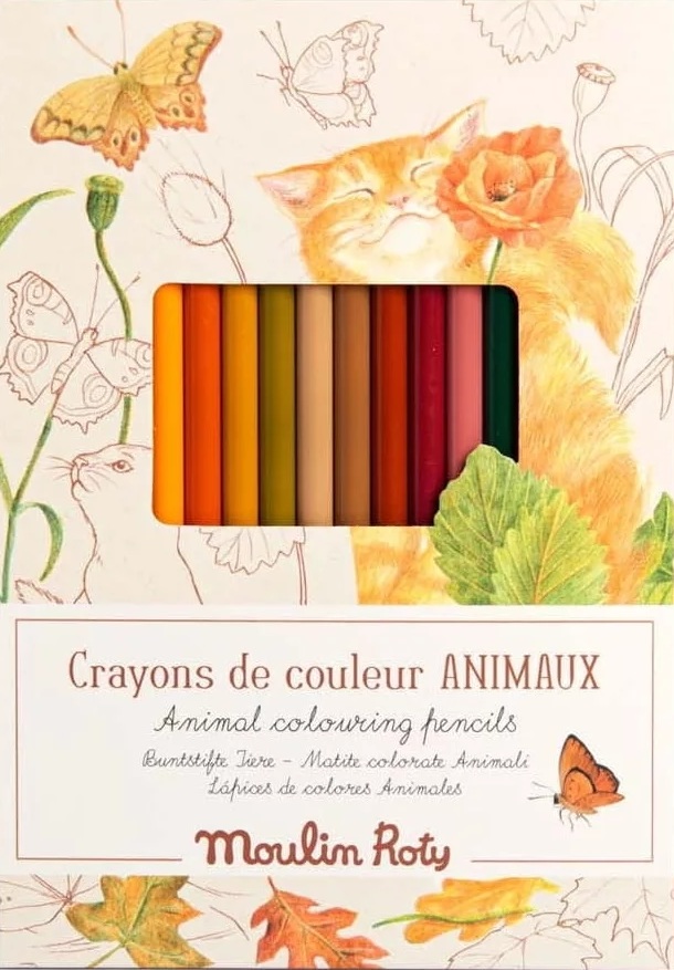 Creioane colorate Moulin Roty Le Jardin - 12 buc + cărți de colorat