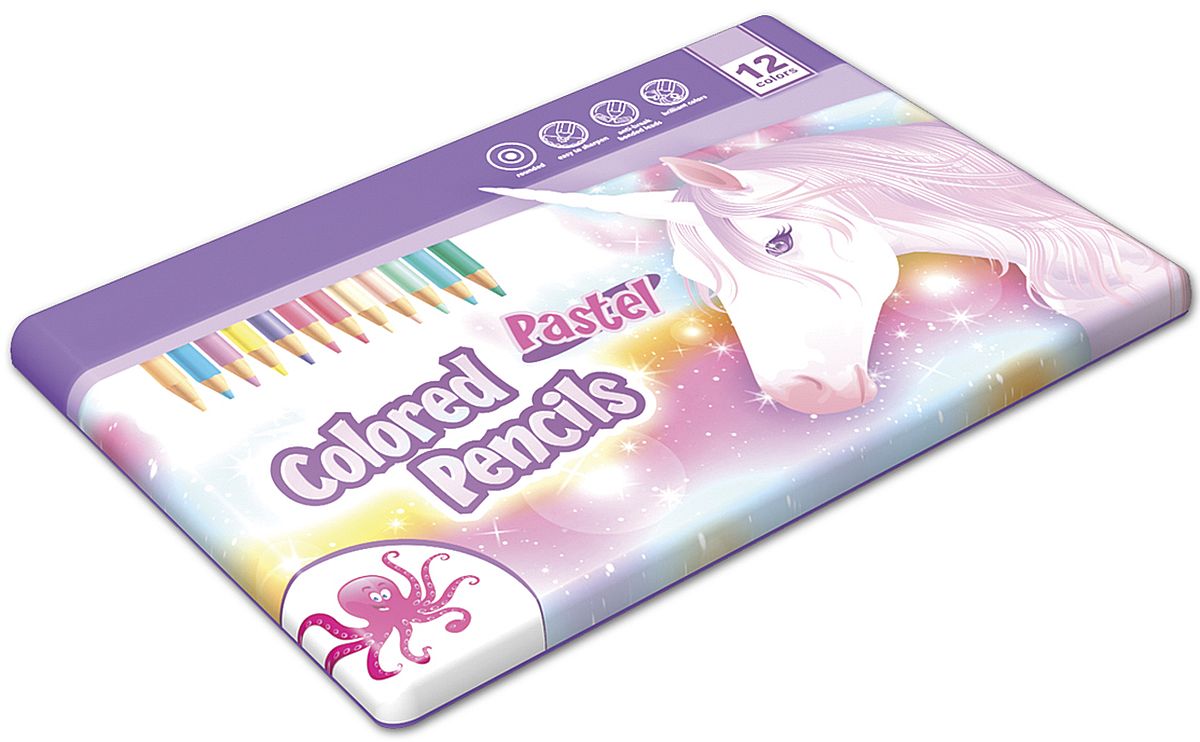 Creioane colorate Octopus Pastel - 12 culori, în cutie metalică