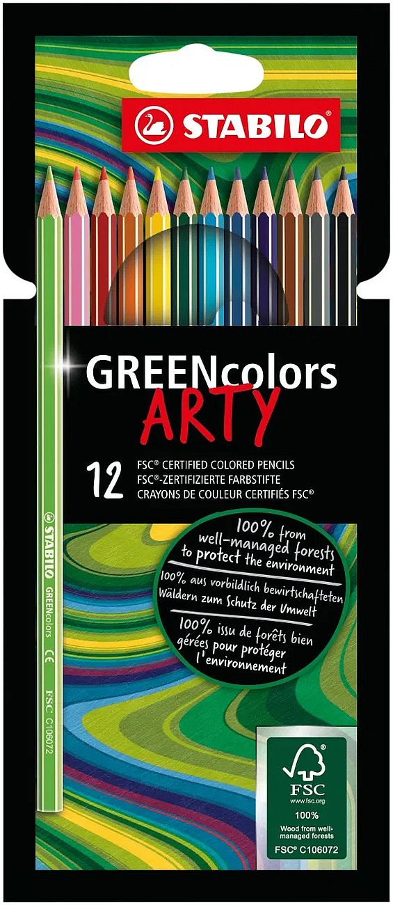 Creioane colorate  Stabilo Arty - GREENcolors, 12 culori