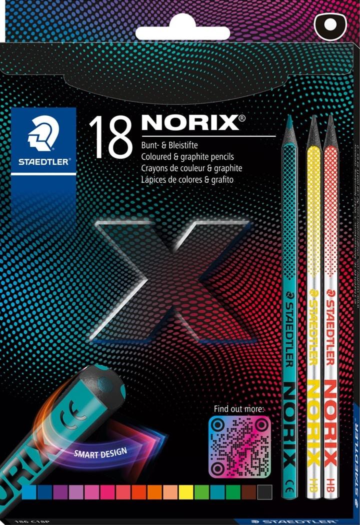 Creioane colorate Staedtler Norix 186 - 16 culori + 2 creioane grafit