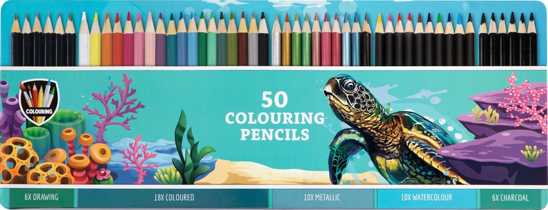 Creioane colorate în cutie metalică Grafix - 50 buc