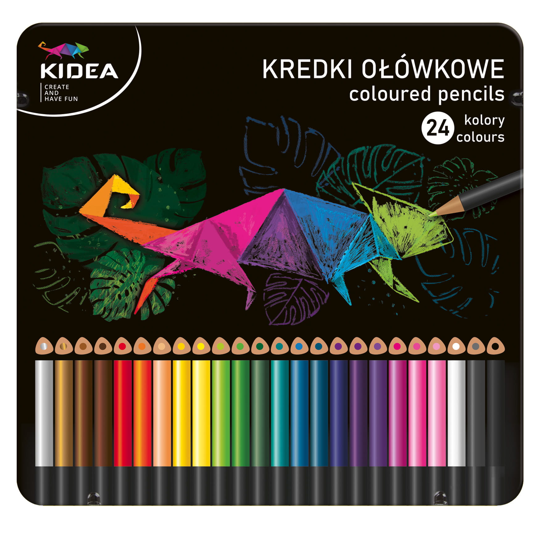 Creione colorate in cutie metalica Kidea - 24 culori
