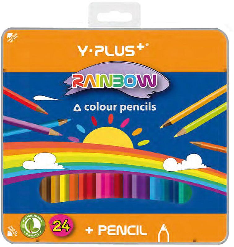 Creioane colorate Y-Plus Rainbow - 24 culori, în cutie metalică