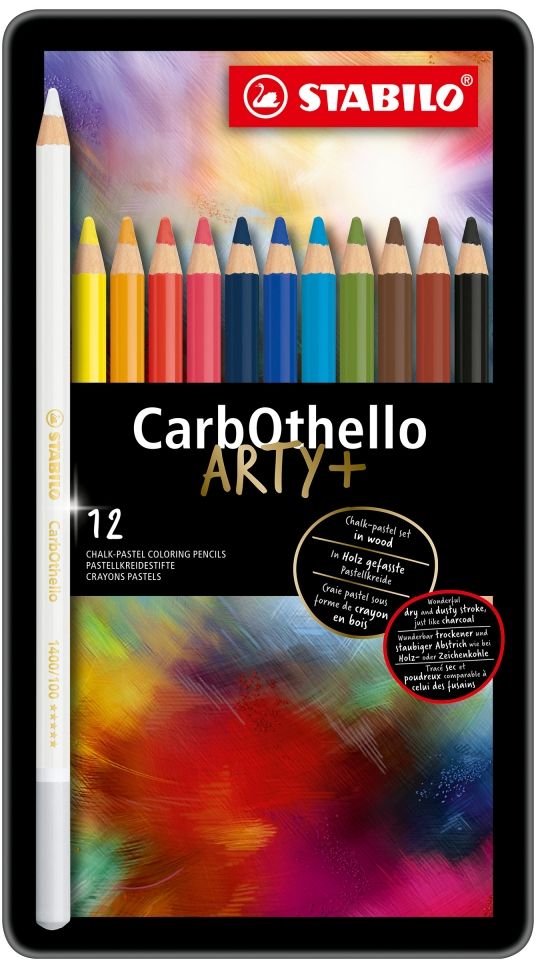 Creioane pastelate colorate Stabilo Arty - CarbOthello, 12 culori