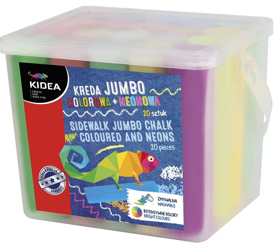 Cretă colorată Kidea Jumbo - 20 de bucăți, într-o găleată