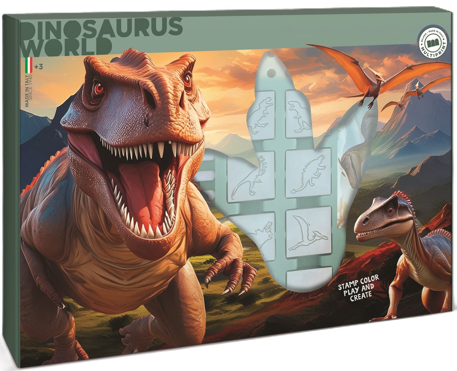 Set carioci  Multiprint Dinosaurs World - 12 bucăți ,cu 7 stampile